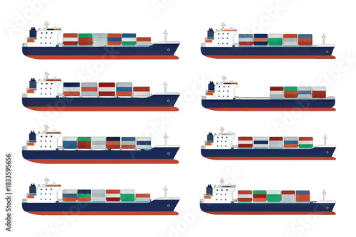 Vector Illustration of Container Ships with Cargo Boxes