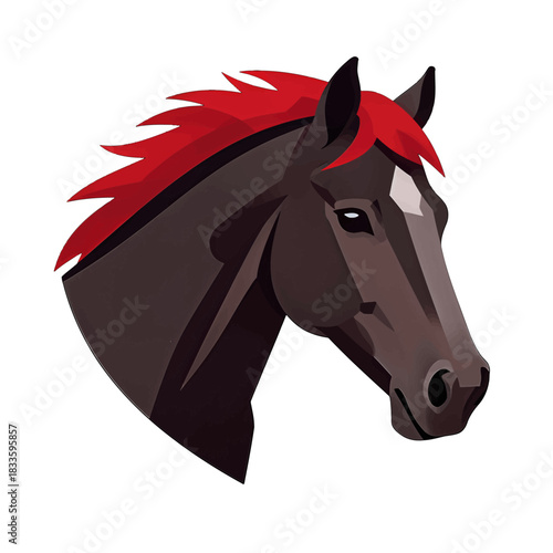 Vector Illustration of Stylized Horse Head with Red Mane