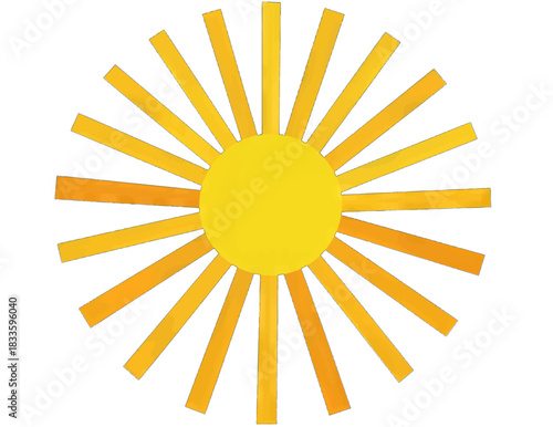 Yellow Sun Icon with Rays, Flat Design