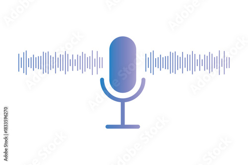 Microphone with sound wave icon. Podcast and recording symbol in black circle