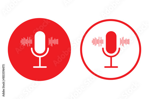 Microphone with sound wave icon. Podcast and recording symbol in black circle