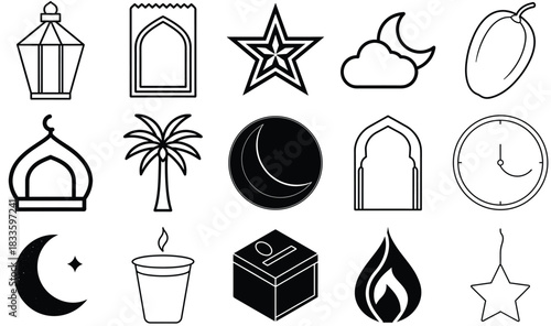 Middle eastern culture and islamic celebration vector icons set