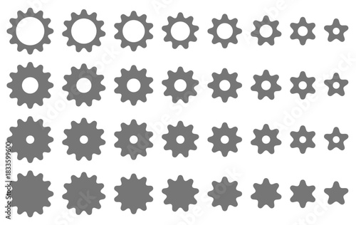 様々な形の歯車、ギアのアイコンのベクターイラストのセット