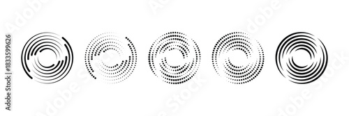 Abstract Spiral Circle Lines Graphic Design Element Set | Modern Black Concentric Rotation Logos or Swirl Movement Effect