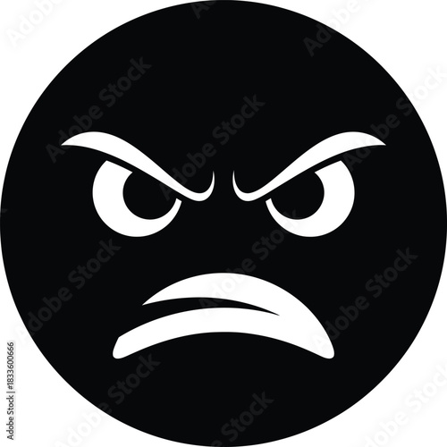 Angry face emoticon black and white illustration graphic