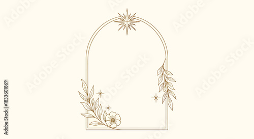 Elegant celestial arch frame with floral and star elements for spiritual design.