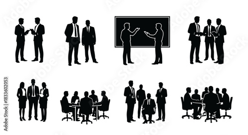Business Meeting Silhouettes Diverse Scenarios.