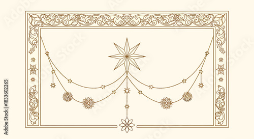 Elegant Vintage Frame with Star and Garland Decoration.