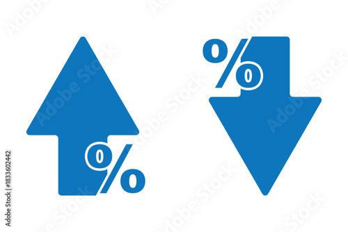 Percent arrow up and down icon isolated on white background. Percentage growth and decline sign symbol