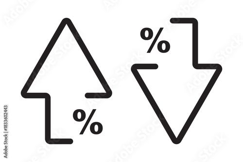 Percent arrow up and down icon isolated on white background. Percentage growth and decline sign symbol