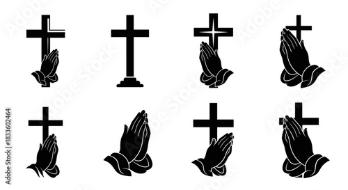 Collection of Christian Cross and Praying Hands Symbols.