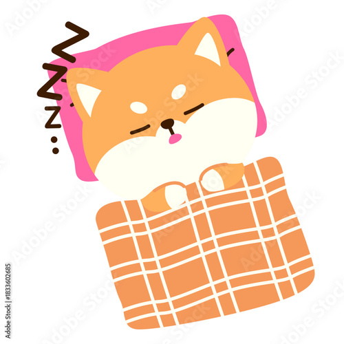 Adorable sleepy puppy resting under a warm blanket, ideal for bedtime graphics, kids’ materials, cozy themes, cute stickers, story illustrations, and calm designs.