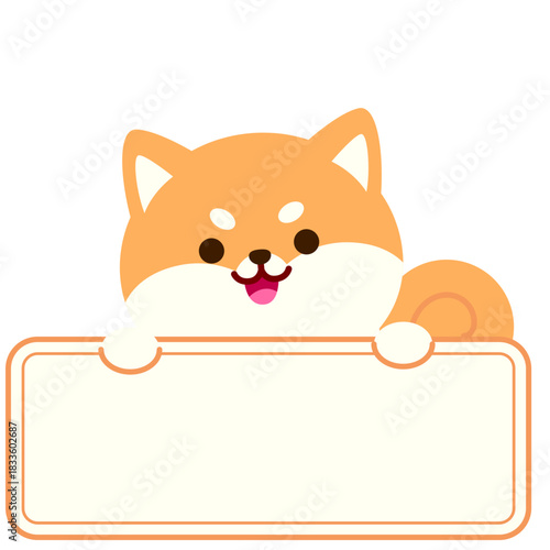 Cute puppy illustration holding a blank sign, perfect for labels, messages, children’s materials, greeting cards, planners, digital stickers, and adorable themed designs.