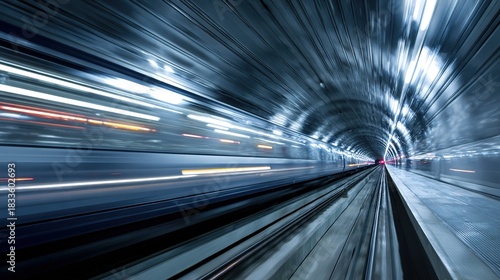 Train moving fast in tunnel. High quality