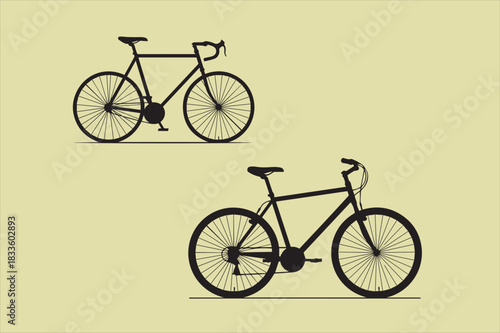 A simple illustration depicting two distinct bicycle silhouettes in black