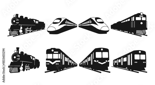 Collection of diverse train silhouettes including vintage and modern designs.