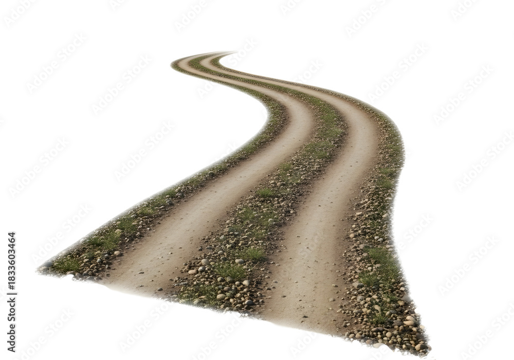 Naklejka premium Winding dirt road curving into the distance isolated on transparent background