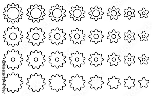 様々な形の歯車、ギアのアイコンのベクターイラストのセット