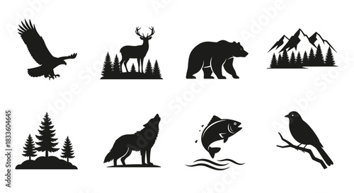 Collection of Wildlife and Nature Silhouettes for Design.