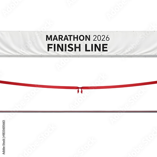 Marathon 2026 finish line red ribbon isolated on transparent background