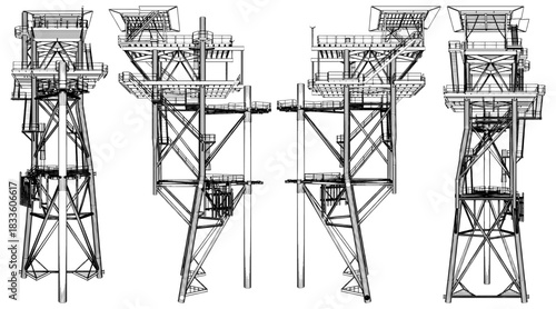 Industrial Platform Construction Vector. Metal Equipment Oil Structure. Illustration Isolated On White Background. 