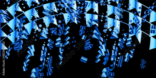 Blue confetti abstract pattern border frame, Bright festive tinsel of blue color. Valentine’s Day, Birthday, Holiday, New Year, Carnival festivity, confetti,