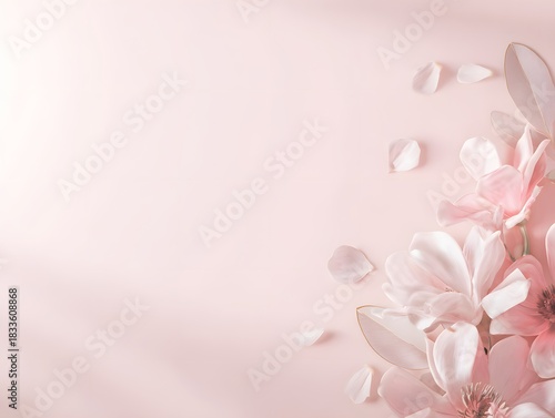 Soft pastel pink background with clean light, upper section left blank for elegant text overlay