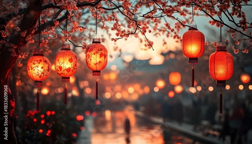 Fireworks dazzle in festive outdoor Lunar New Year scenes.