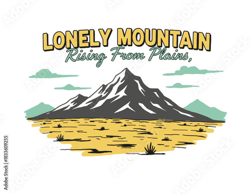 Lonely Mountain Plains Graphic.Retro Desert Peak Vector Art.Vintage Outdoors T-shirt Print.Wilderness Landscape Artwork.Adventure Camping Emblem
