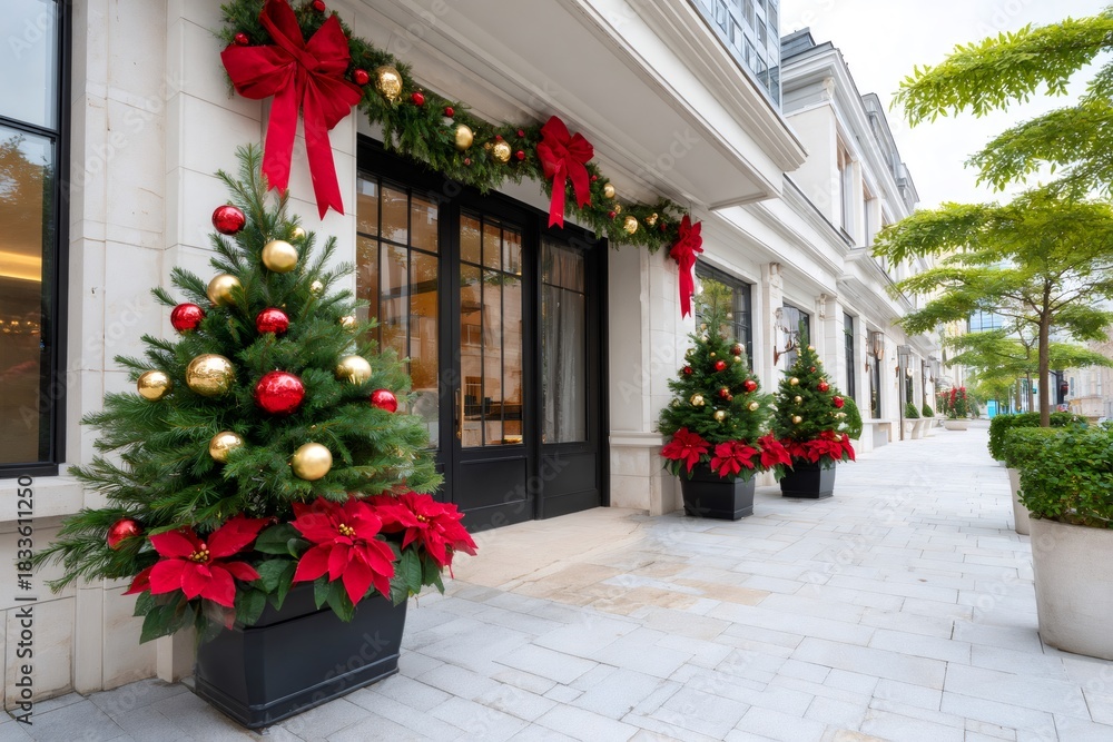 Fototapeta premium Christmas window display decorating festive holiday downtown street