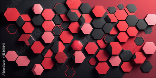 Modern hexagon geometry using red and black tones to build a clean abstract surface.