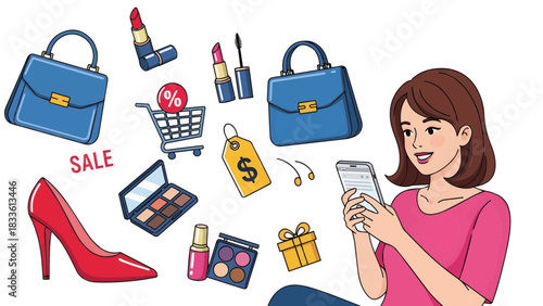 Young Man Wearing Headphones Mixing Music on a DJ Controller with Glowing Sound Waves and Notes