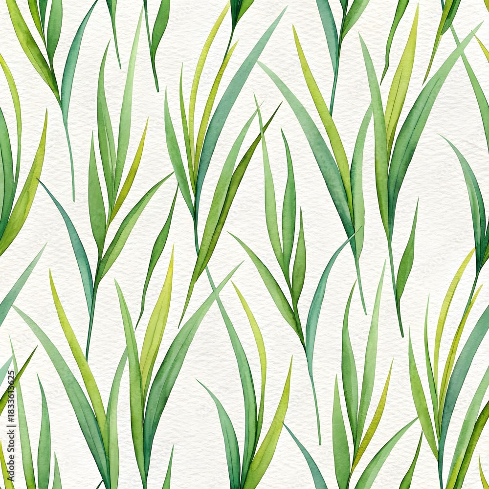 Fototapeta premium Grass watercolor seamless pattern