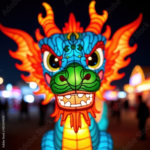 Colorful dragon lantern festival illuminated at night