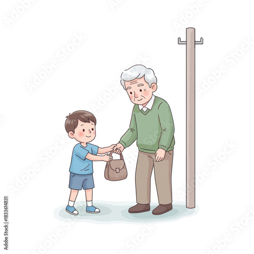 Bild auf Leinwand Boy Returns Lost Bag to Elderly Man.