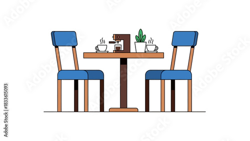 Cozy Cafe Table Setting with Two Chairs and Coffee.