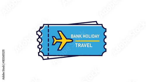 Blue airplane ticket for bank holiday travel with a plane icon.