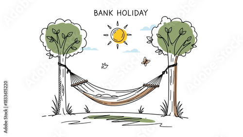 Relaxing Bank Holiday Scene with Hammock and Sunshine.