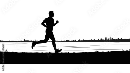 Silhouette of a man running in profile for exercise.