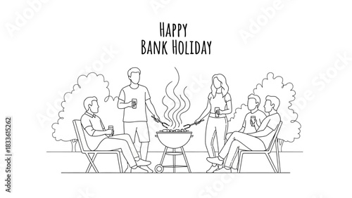 People enjoying a bank holiday barbecue with friends and family.