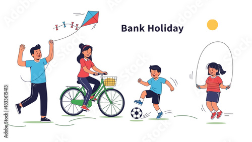 Family Fun on Bank Holiday - Kite Flying, Biking, Soccer, and Skipping.