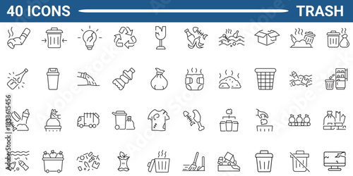 Trash line icon set. Outline icon collection. Editable stroke. Vector illustration