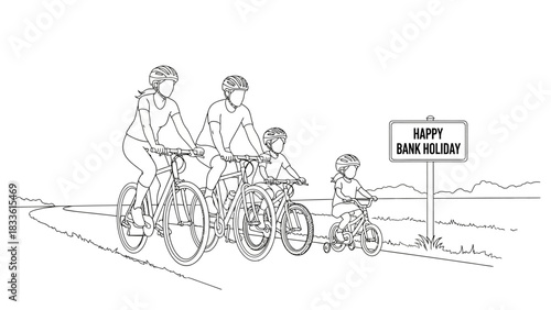 Family enjoying a happy bank holiday cycling together.