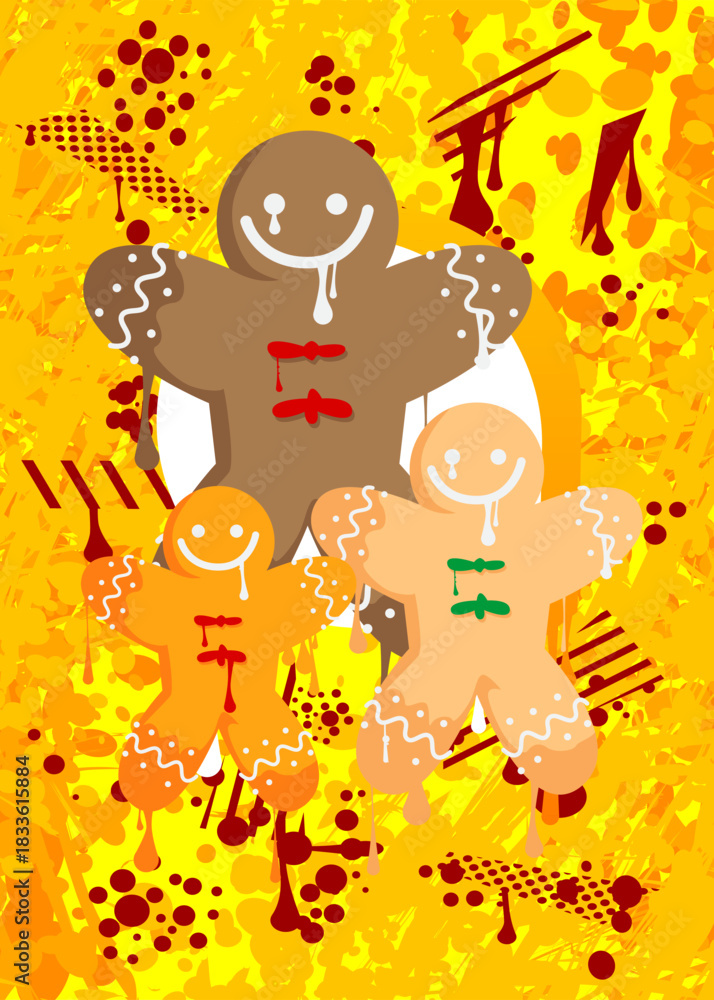 Fototapeta premium Gingerbread Man Christmas Cookie graffiti. Abstract modern street art decoration performed in urban painting style.