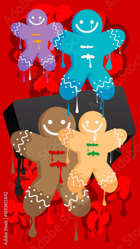 Gingerbread Man Christmas Cookie graffiti. Abstract modern street art decoration performed in urban painting style.
