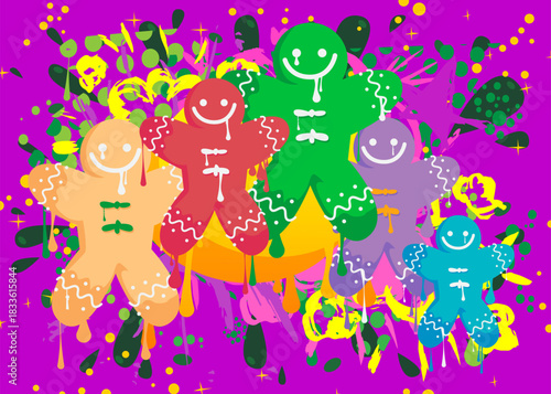 Gingerbread Man Christmas Cookie graffiti. Abstract modern street art decoration performed in urban painting style.