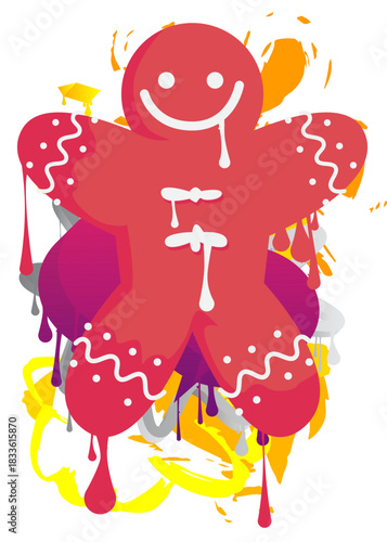 Gingerbread Man Christmas Cookie graffiti. Abstract modern street art decoration performed in urban painting style.