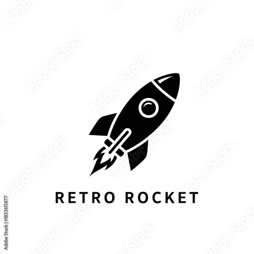 Black retro style rocket ship icon taking off vector template design