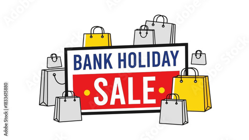 Bank Holiday Sale Sign with Shopping Bags for Promotional Offers.