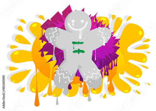 Gingerbread Man Christmas Cookie graffiti. Abstract modern street art decoration performed in urban painting style.